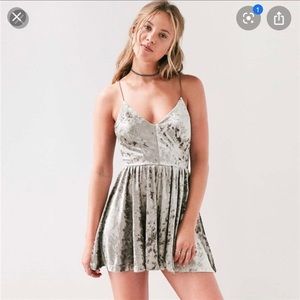 Kimchi Blue Fit + Flare Grey Gold Velvet Romper